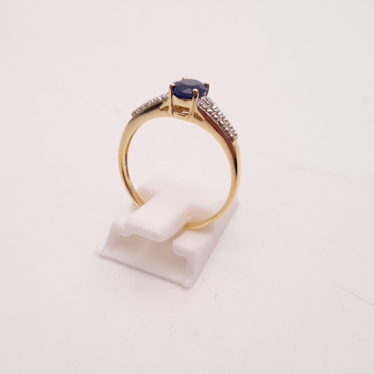 9ct Yellow Gold Sapphire and Diamond Split Shoulder Ring