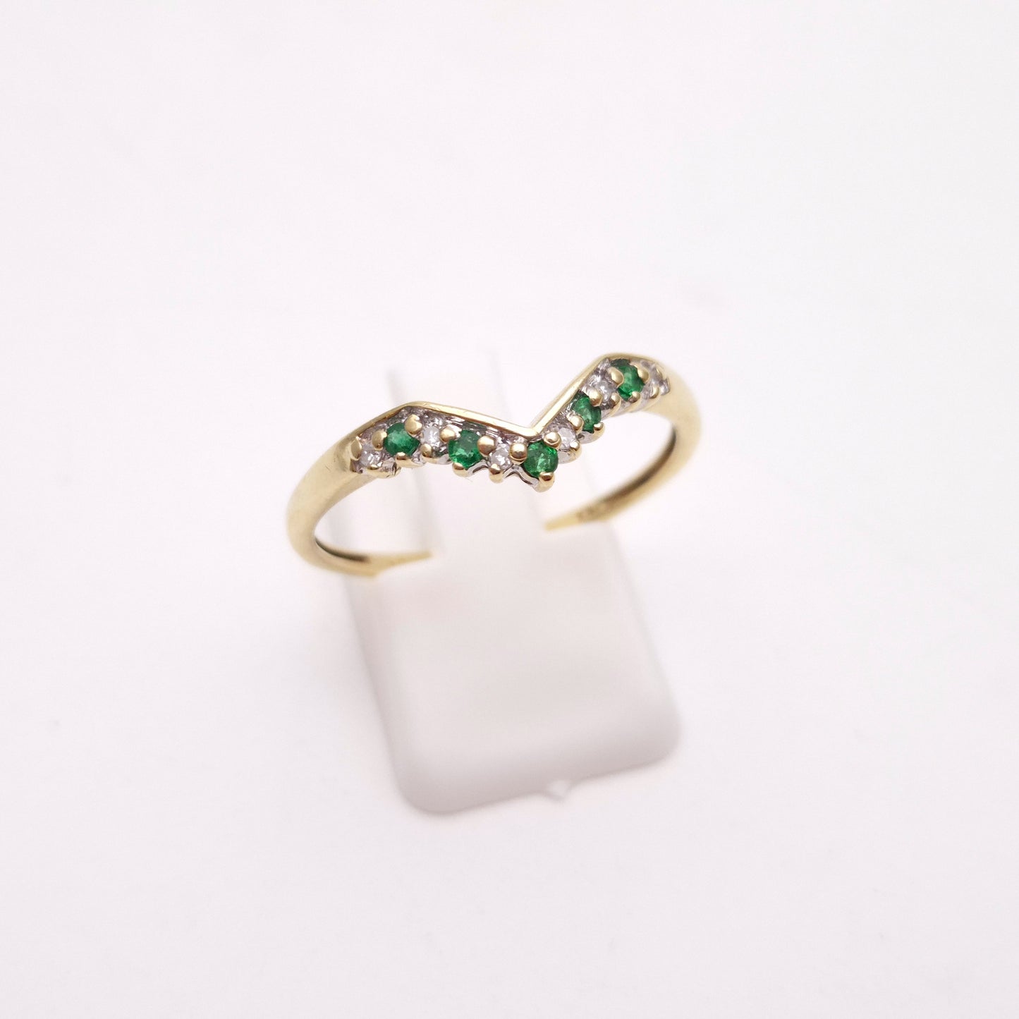 9ct Yellow Gold Emerald and Diamond Wishbone Ring