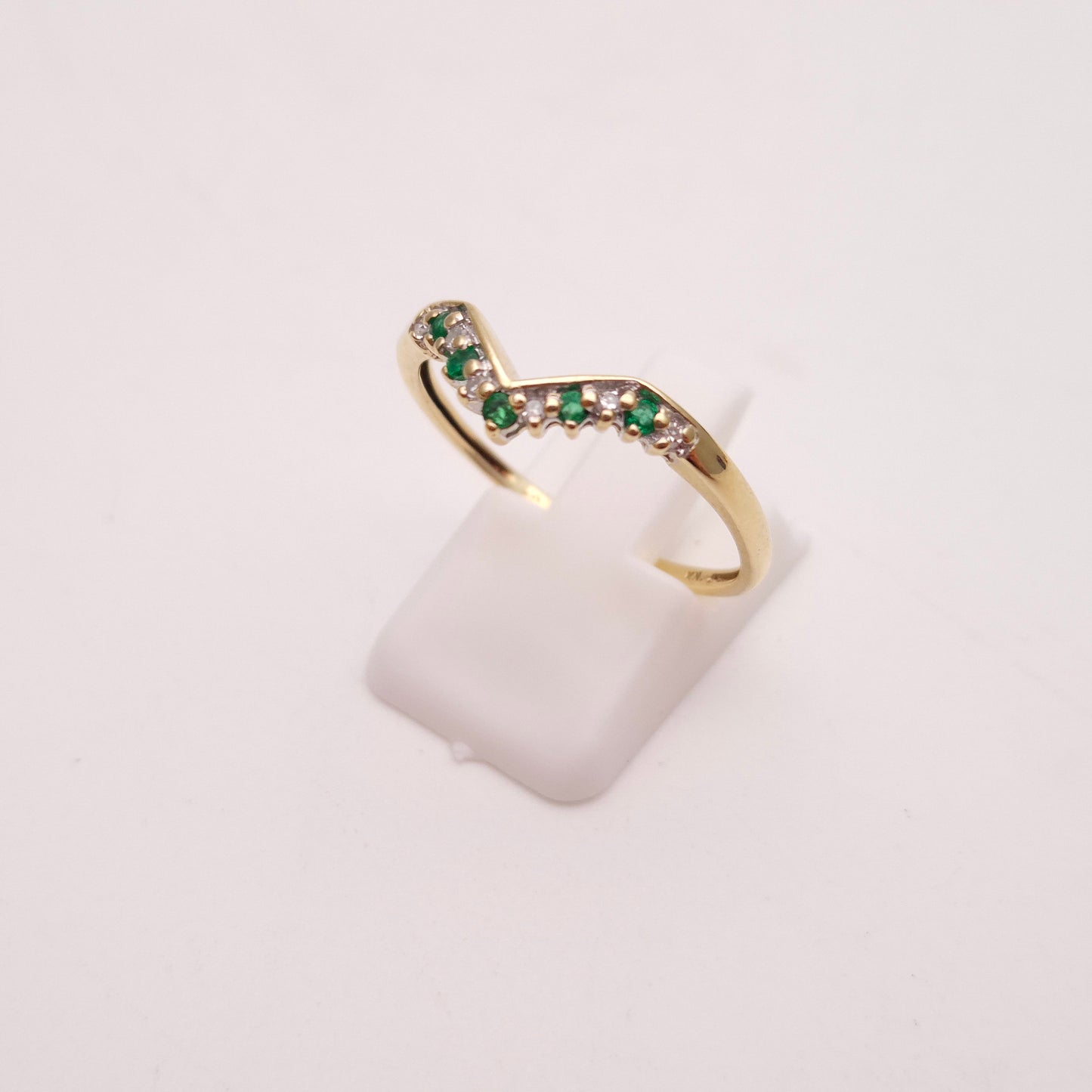 9ct Yellow Gold Emerald and Diamond Wishbone Ring