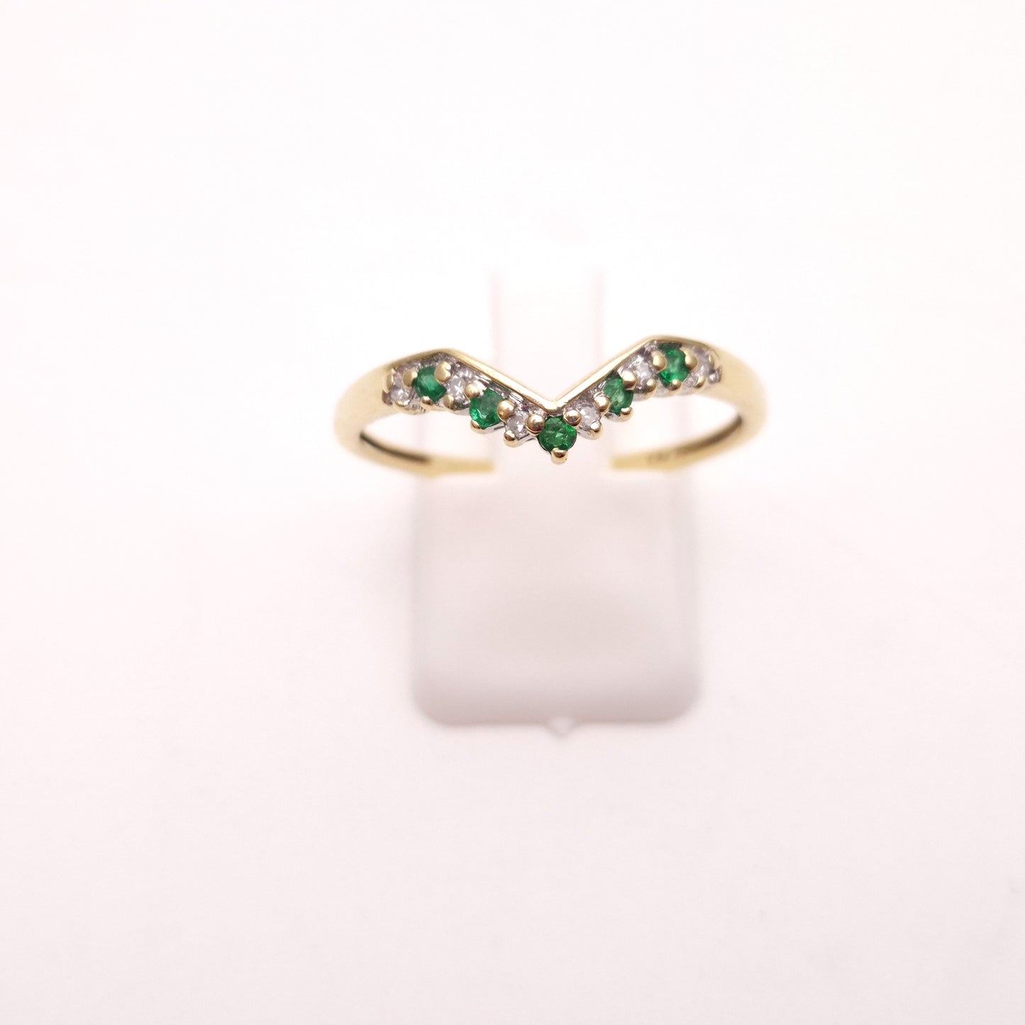 9ct Yellow Gold Emerald and Diamond Wishbone Ring