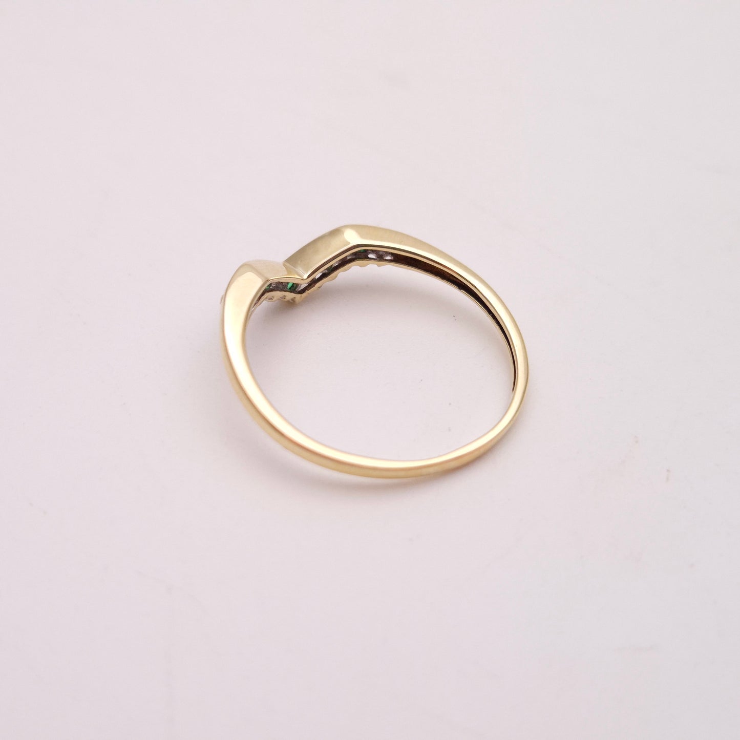 9ct Yellow Gold Emerald and Diamond Wishbone Ring