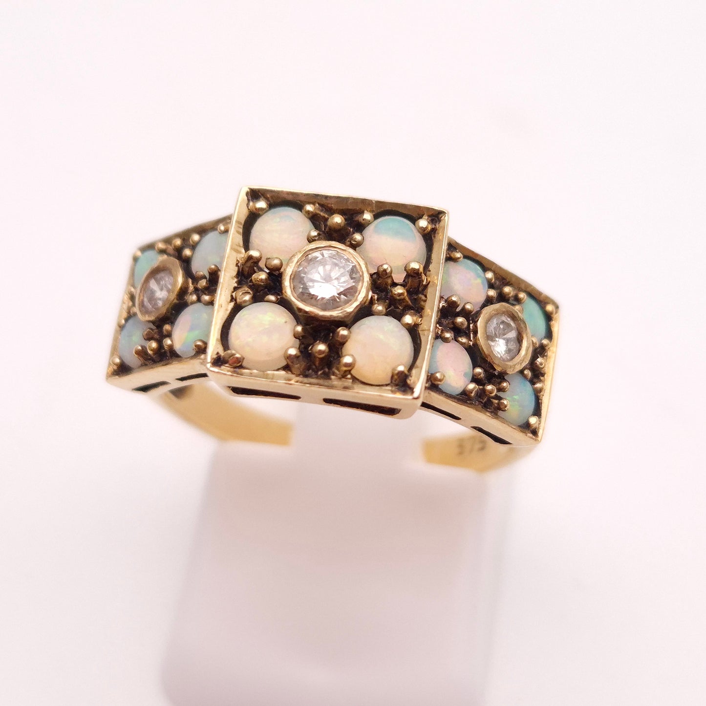 9ct Yellow Gold Antique Multi-Stone Opal and Diamond Ring