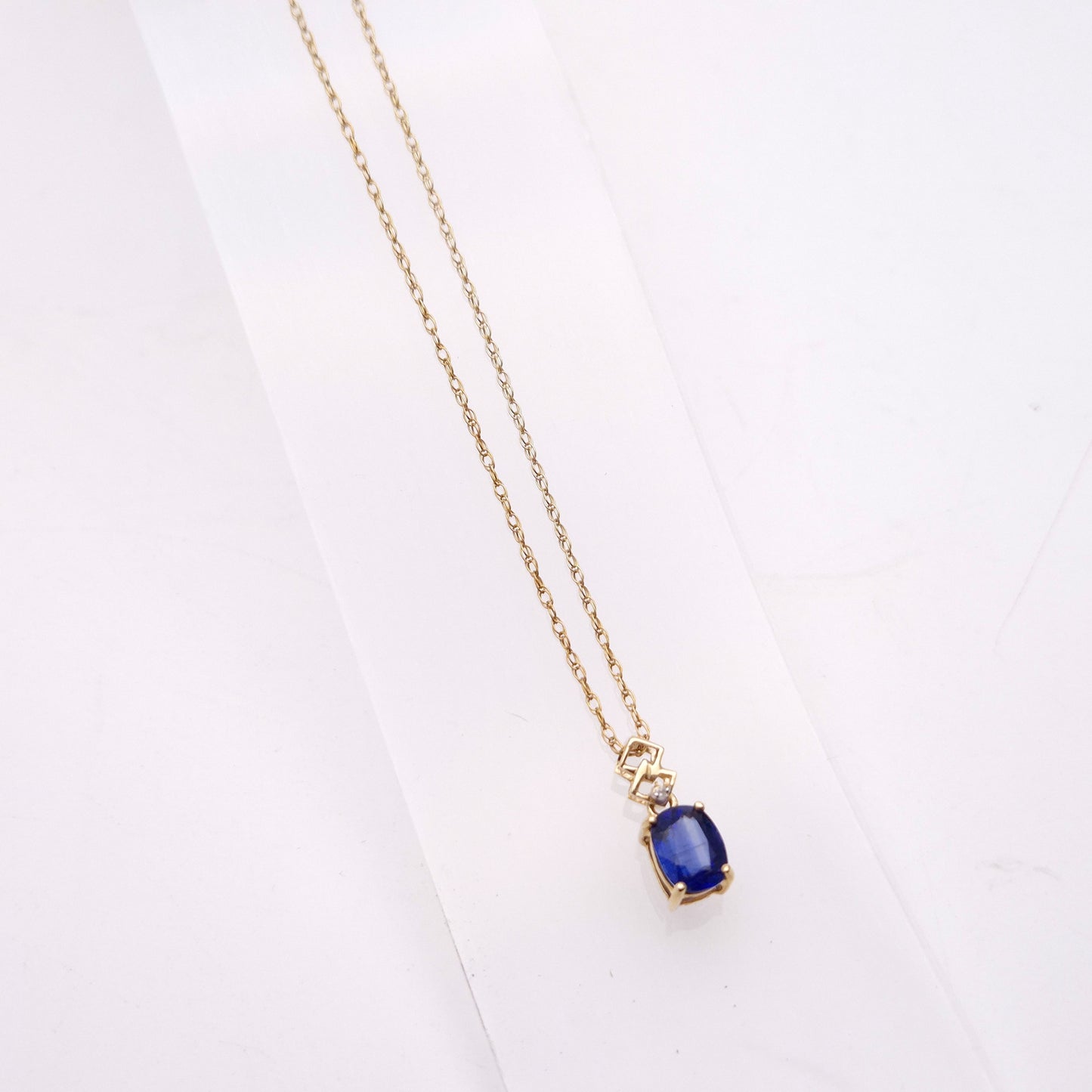 9ct Yellow Gold Kyanite and Diamond Pendant and Chain Necklace