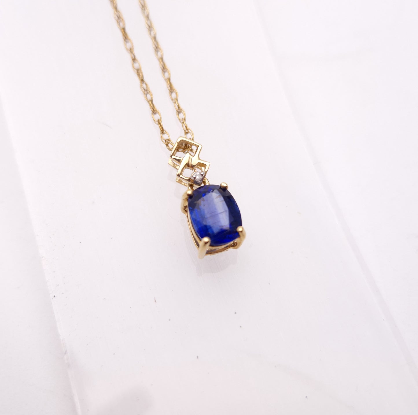 9ct Yellow Gold Kyanite and Diamond Pendant and Chain Necklace