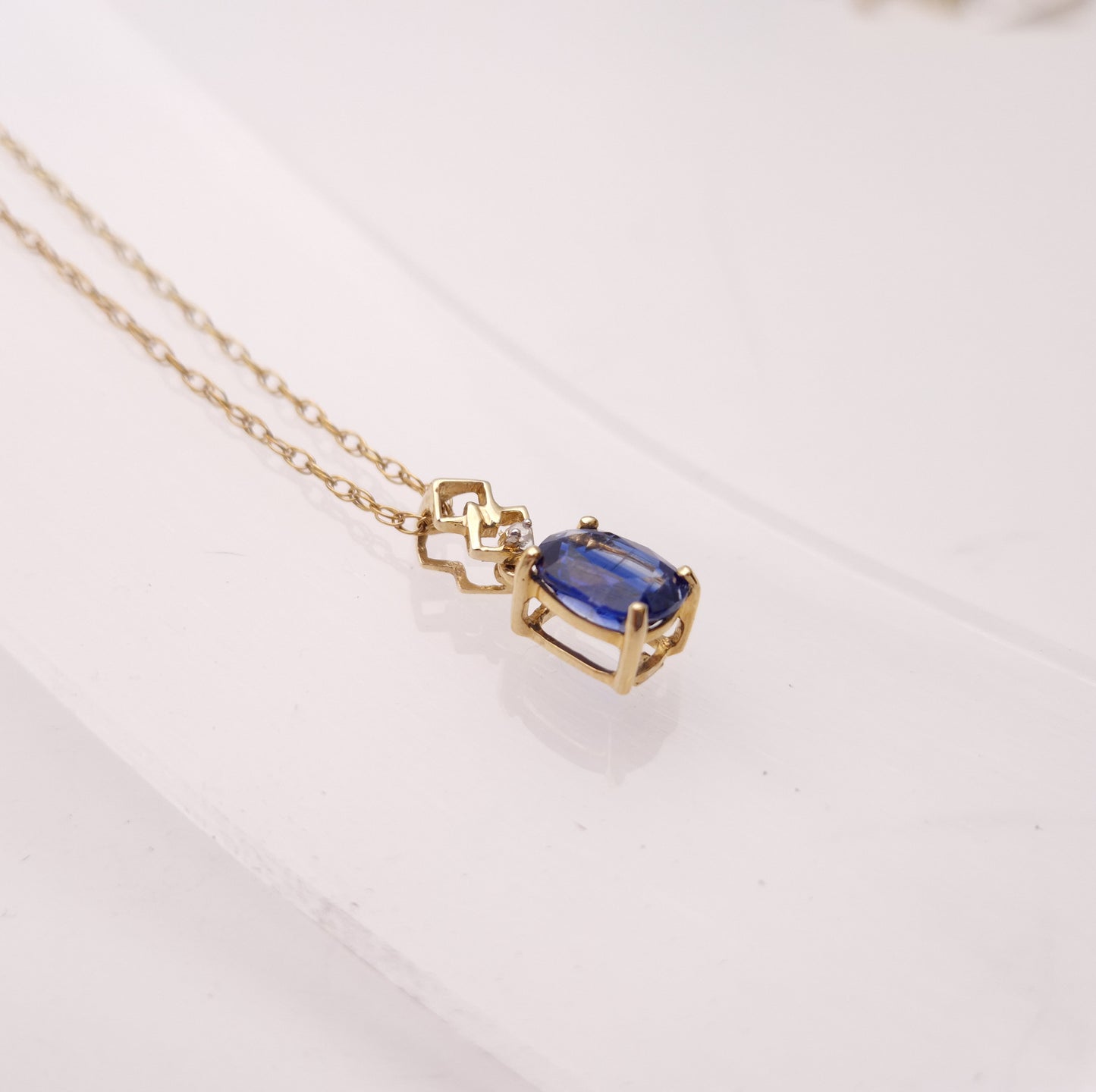 9ct Yellow Gold Kyanite and Diamond Pendant and Chain Necklace