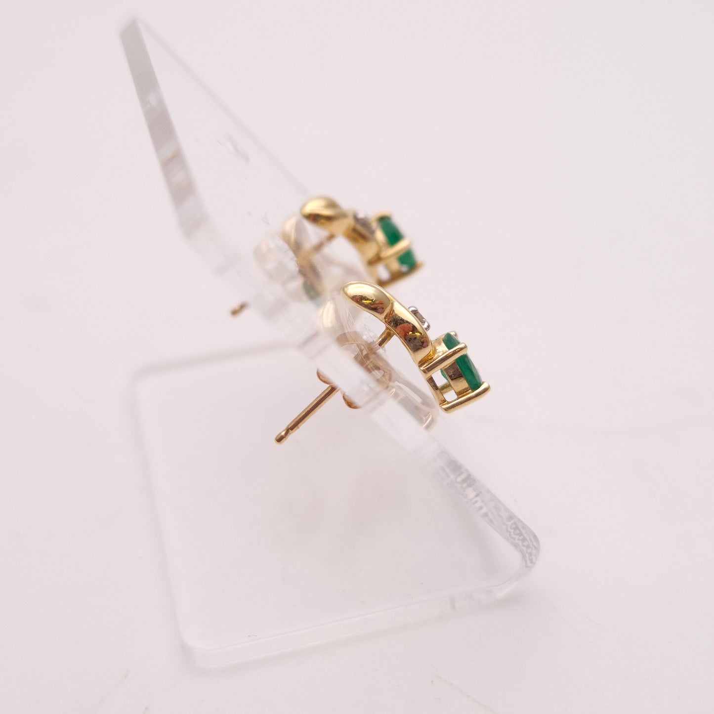 9ct Yellow Gold Emerald and Diamond Stud Earrings