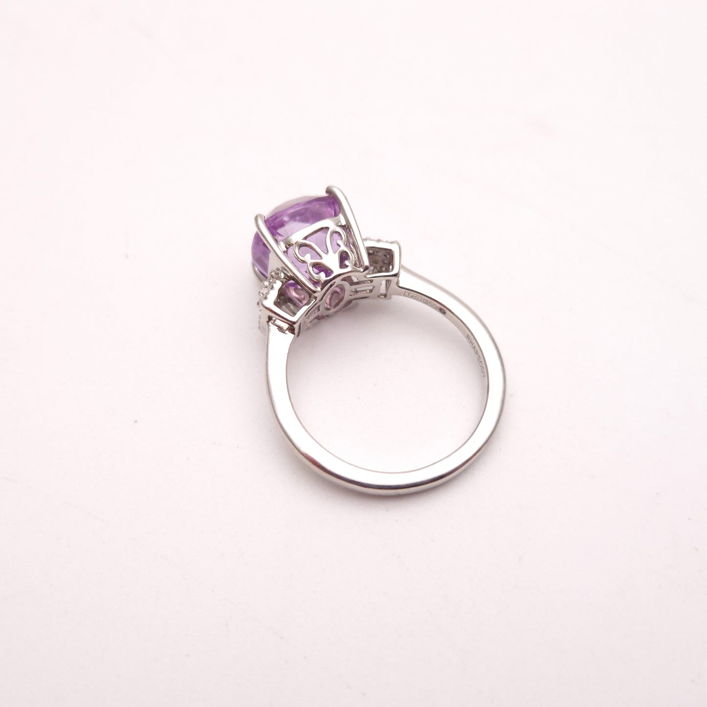 Platinum Kunzite Solitaire and Diamond Multi-Stone Shoulder Ring