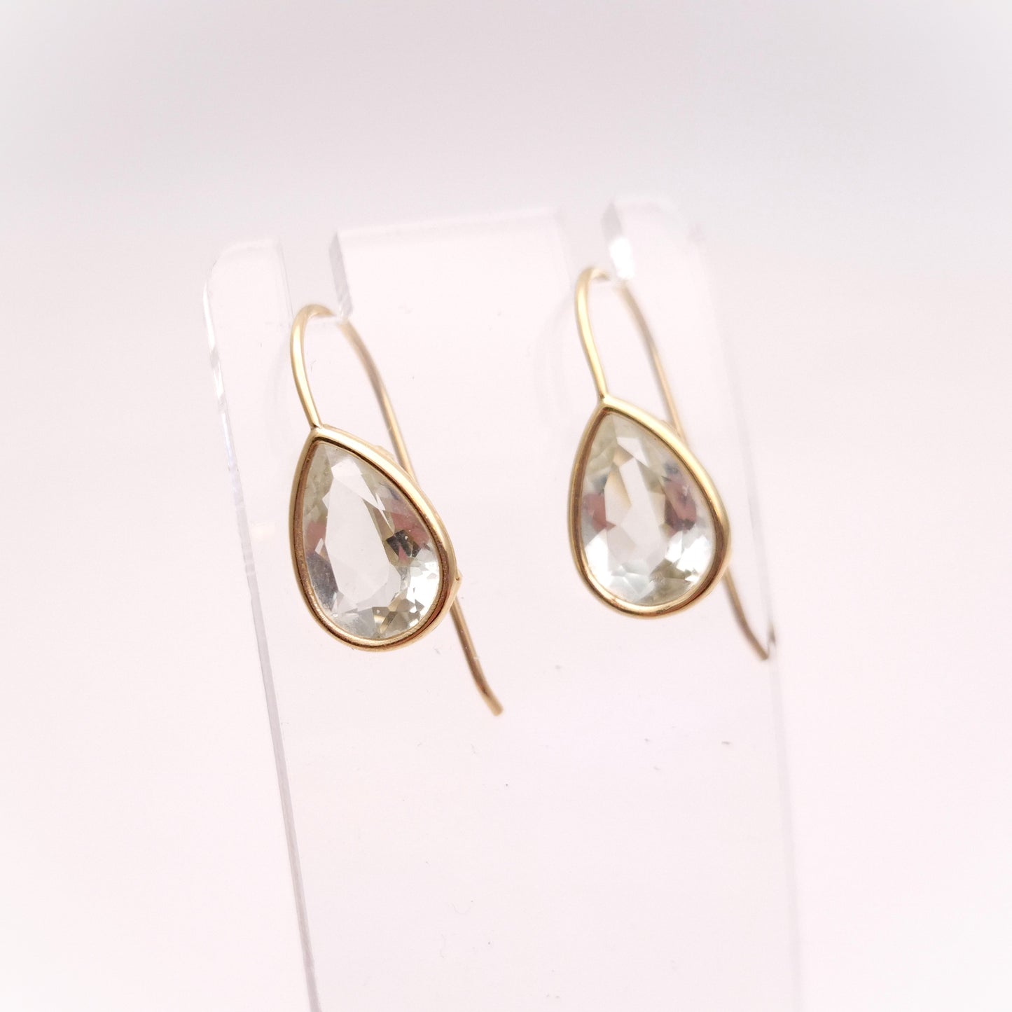 9ct Yellow Gold Teardrop Praseolite Drop Earrings