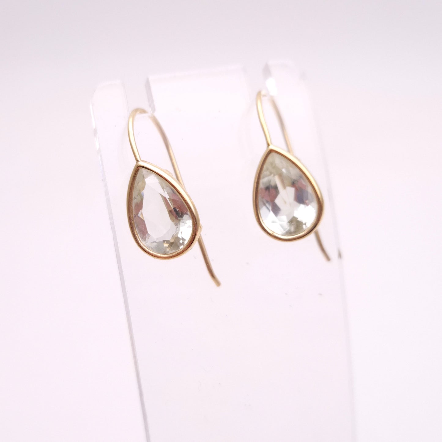 9ct Yellow Gold Teardrop Praseolite Drop Earrings
