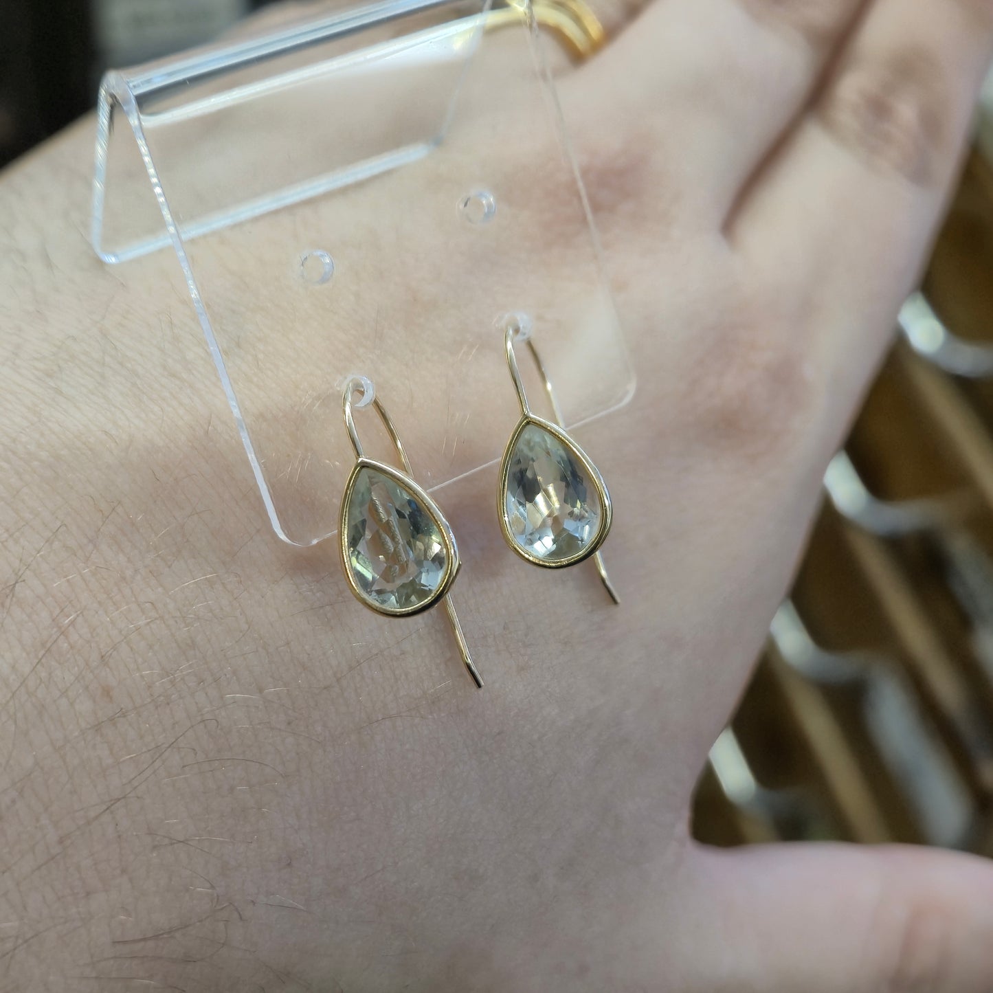 9ct Yellow Gold Teardrop Praseolite Drop Earrings