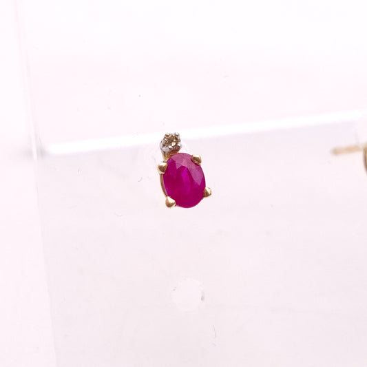 10ct Yellow Gold Oval Cut Ruby and Small Round Diamond Stud Earrings