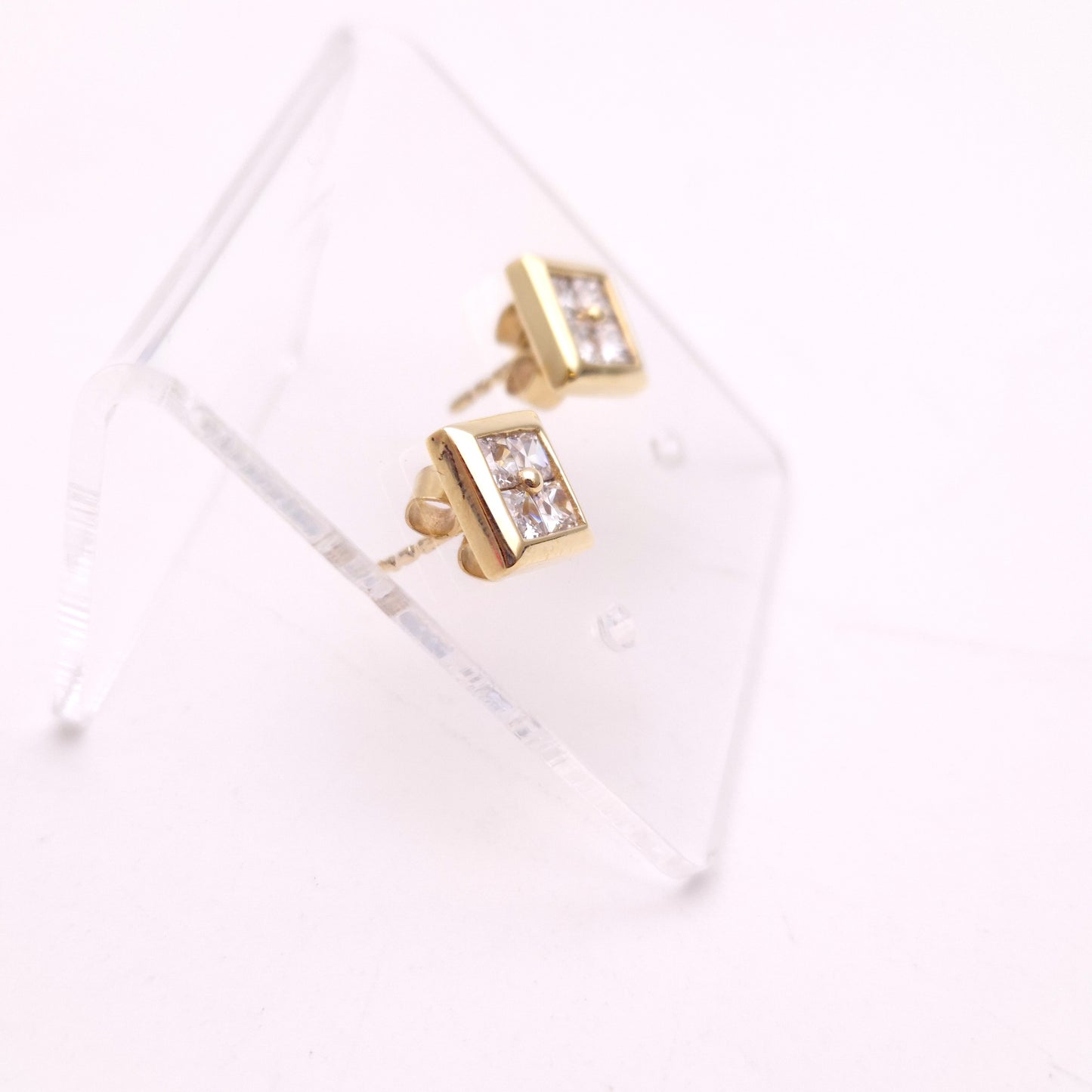 9ct Yellow Gold Four Stone Cubic Zirconia Square Stud Earrings