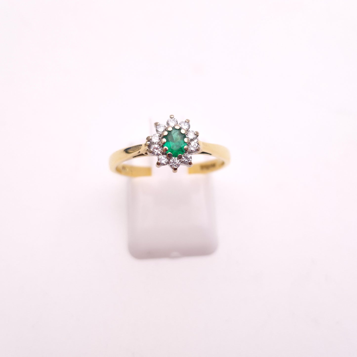 18ct Yellow Gold Traditional Emerald and Diamond Cluster Ring