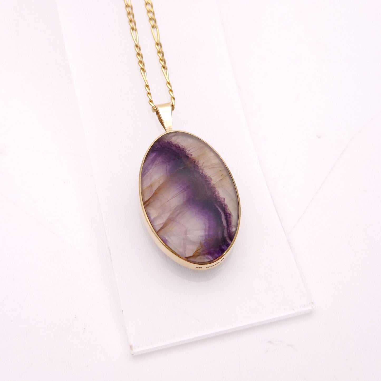 9ct Yellow Gold Large Oval Double-Sided Blue John Pendant and Chain Necklace