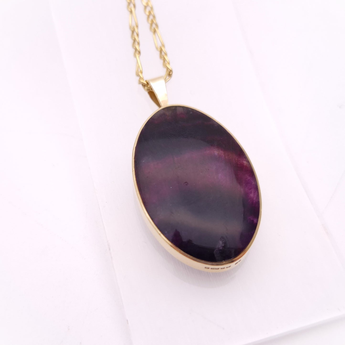 9ct Yellow Gold Large Oval Double-Sided Blue John Pendant and Chain Necklace