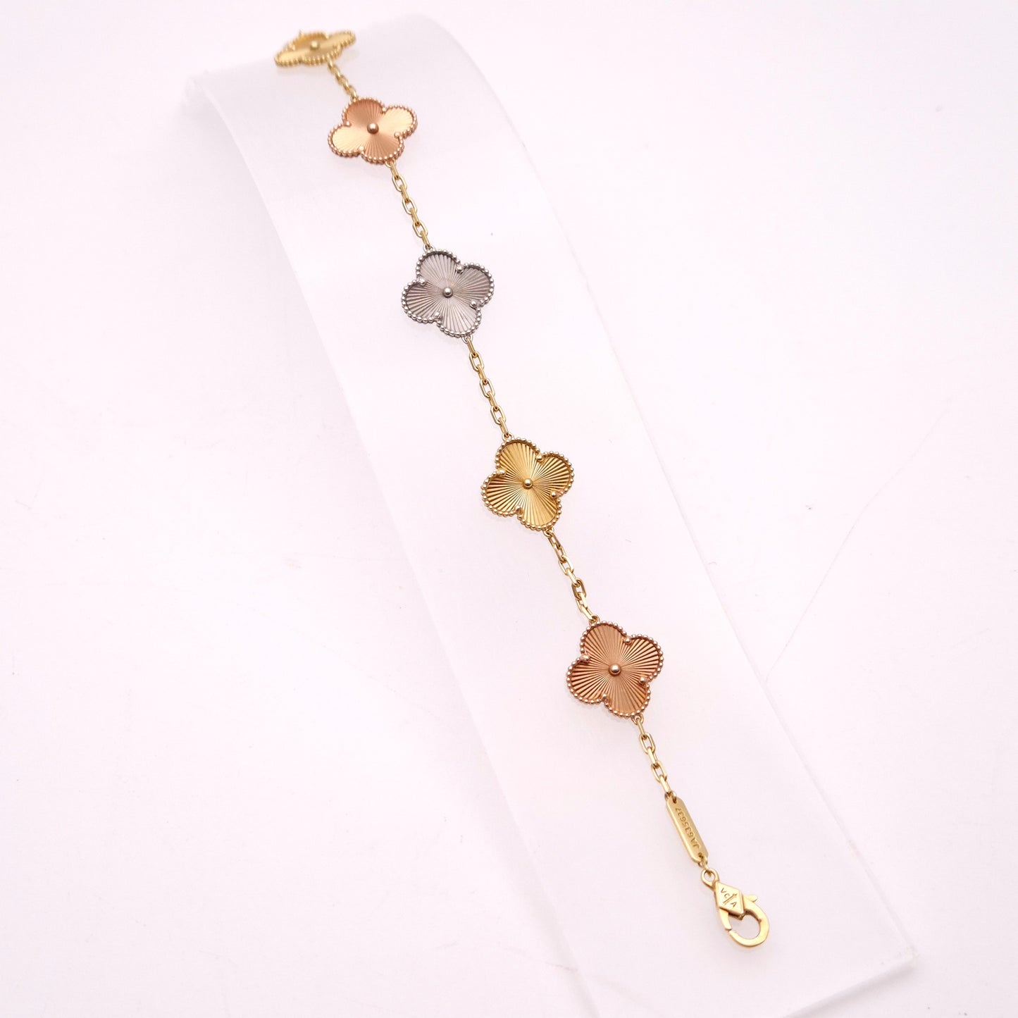 18ct Tri-Colour Gold Van Cleef and Arpels Alhambra 5 Motif Bracelet