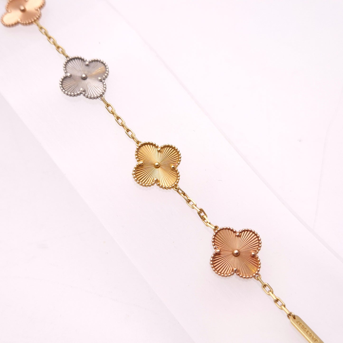 18ct Tri-Colour Gold Van Cleef and Arpels Alhambra 5 Motif Bracelet