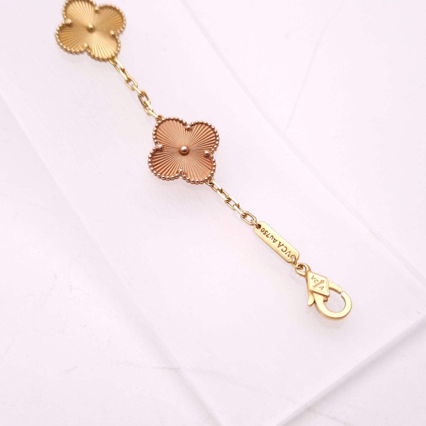 18ct Tri-Colour Gold Van Cleef and Arpels Alhambra 5 Motif Bracelet