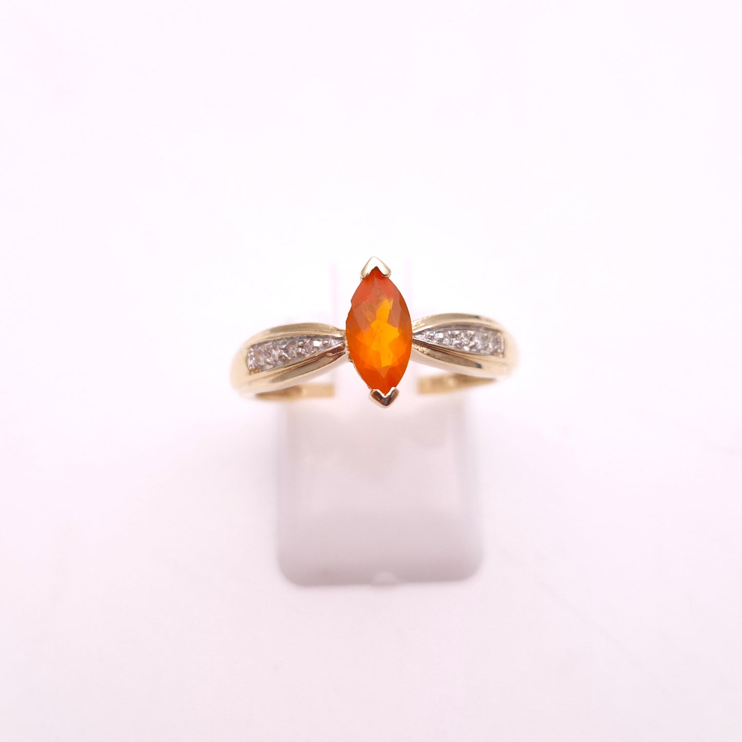 9ct Yellow Gold Fire Opal and Diamond Multi-Stone Ring (AF)