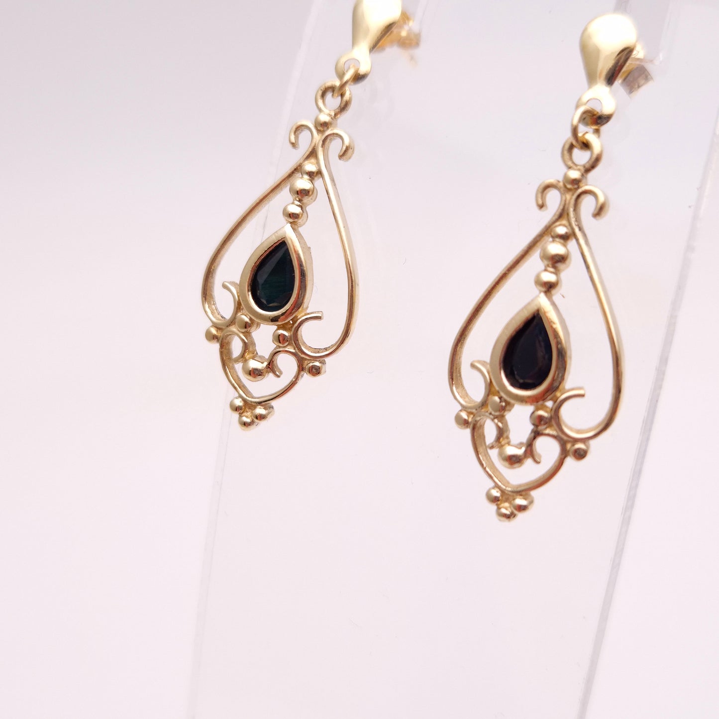 9ct Yellow Gold Openwork Teardrop Sapphire Drop Earrings