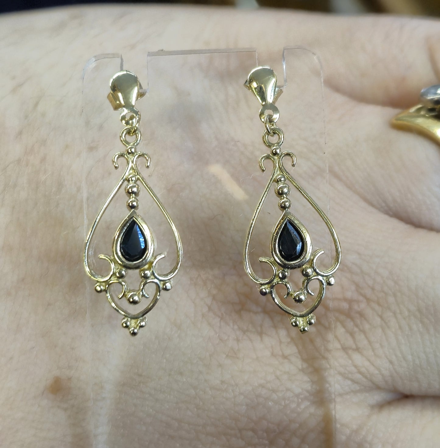9ct Yellow Gold Openwork Teardrop Sapphire Drop Earrings