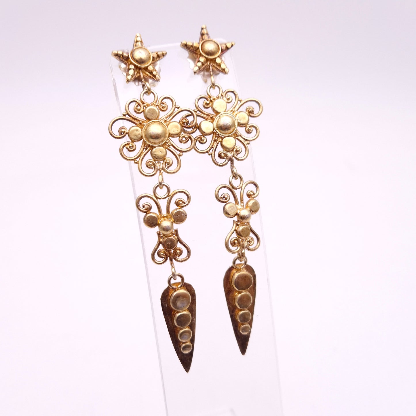 Sterling silver Gold Plated Etruscan Revival Style Extra Large Drop Earrings