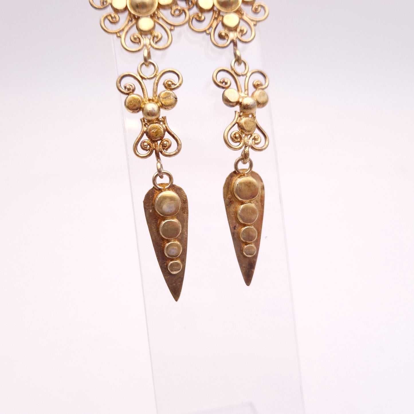 Sterling silver Gold Plated Etruscan Revival Style Extra Large Drop Earrings