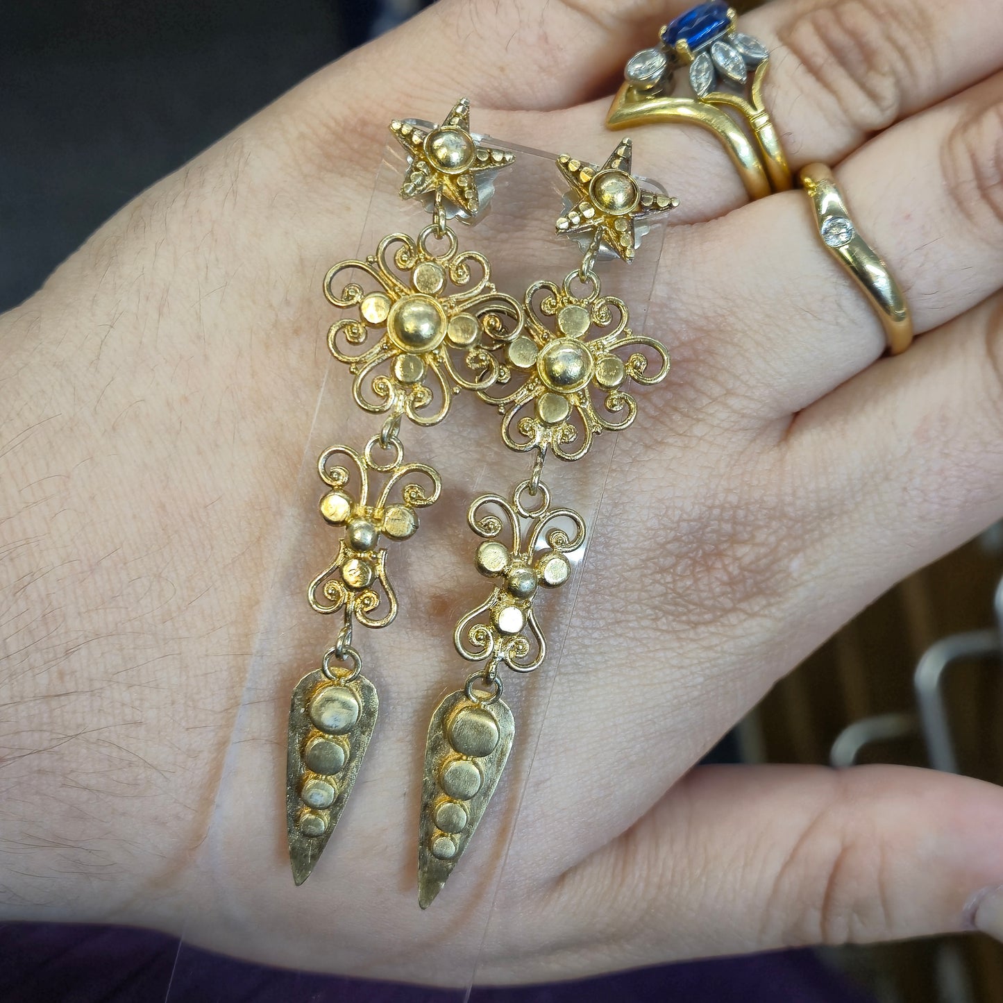 Sterling silver Gold Plated Etruscan Revival Style Extra Large Drop Earrings