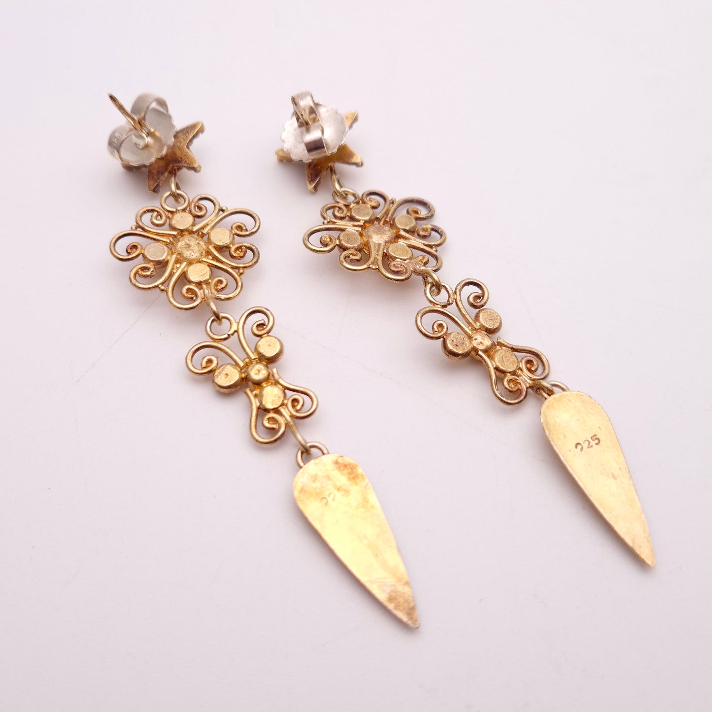 Sterling silver Gold Plated Etruscan Revival Style Extra Large Drop Earrings