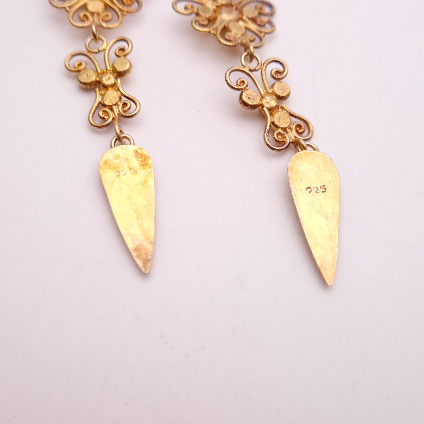 Sterling silver Gold Plated Etruscan Revival Style Extra Large Drop Earrings
