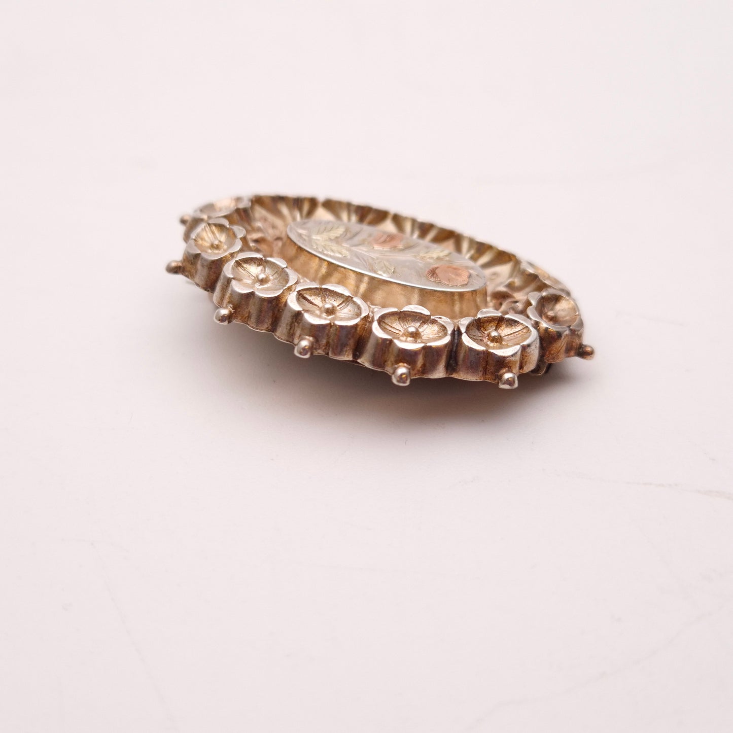 Sterling Silver and Gold Floral Antique 1883 Floral Patterned Brooch