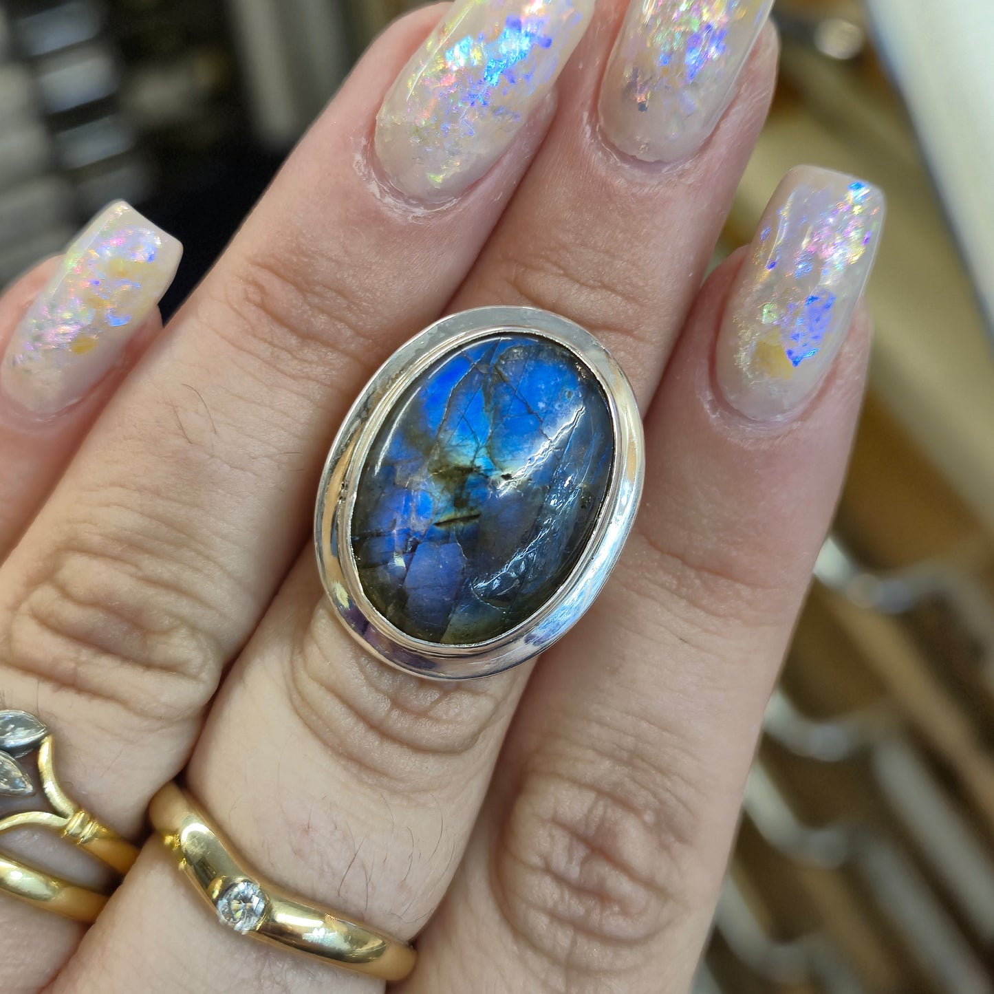 Sterling Silver Statement Labradorite Solitaire Ring