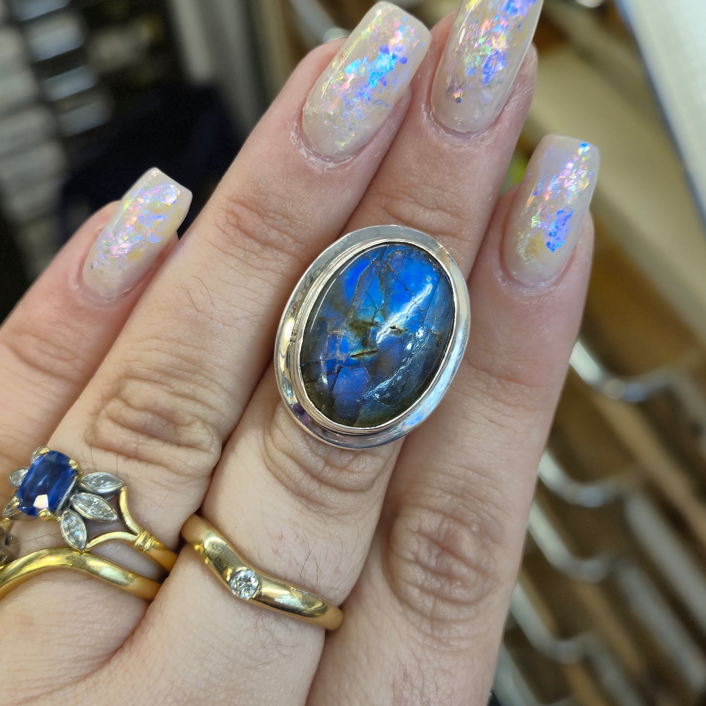 Sterling Silver Statement Labradorite Solitaire Ring