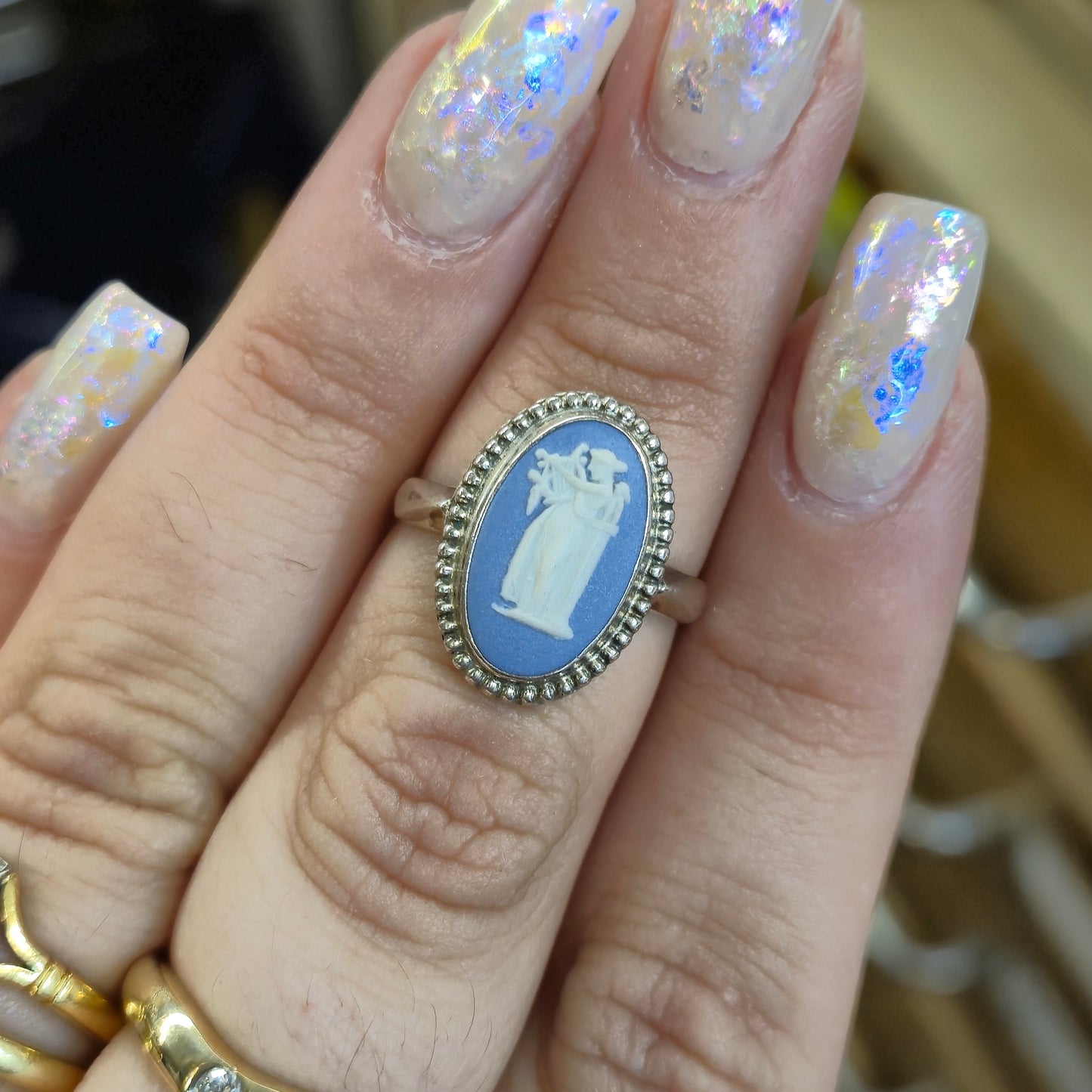Sterling Silver Oval Wedgewood Pottery Panel Ring