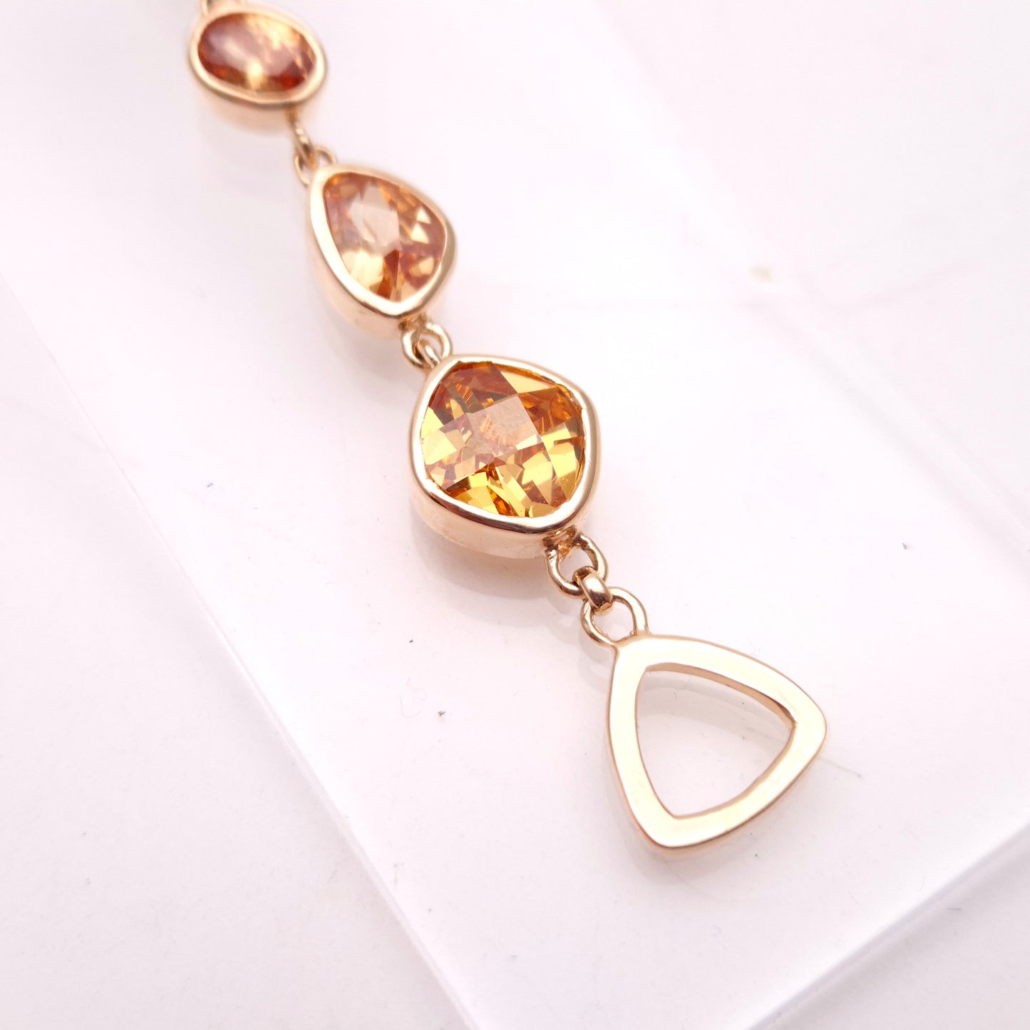 Sterling Silver Rose Gold Plate Orange Cubic Zirconia Naturalist Shape Bracelet