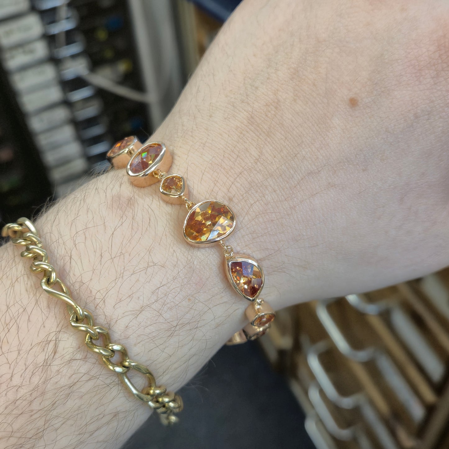 Sterling Silver Rose Gold Plate Orange Cubic Zirconia Naturalist Shape Bracelet