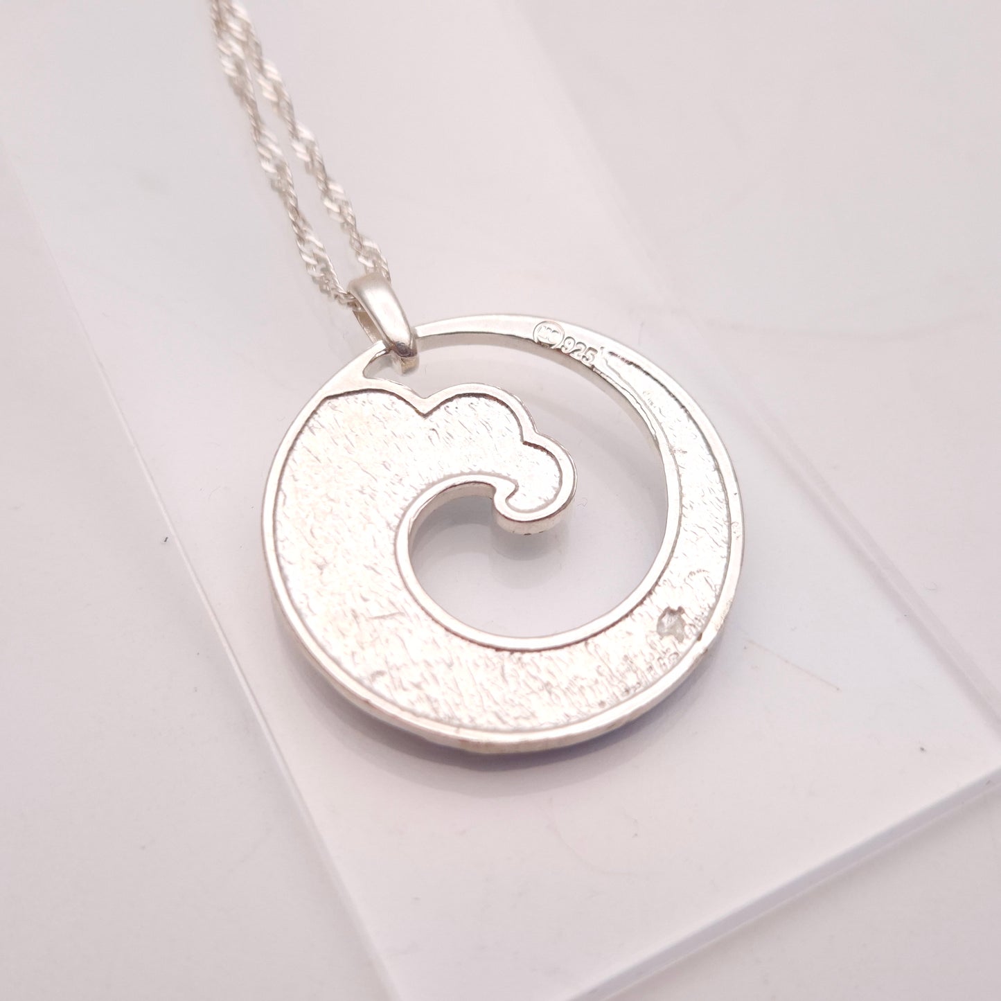 Sterling Silver Multi-Tone Blue Enamel Wave Pendant and Chain Necklace