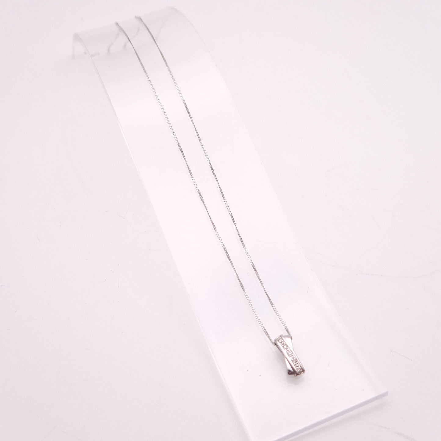 9ct White Gold Diamond Set 'X' Bar Pendant and Chain Necklace