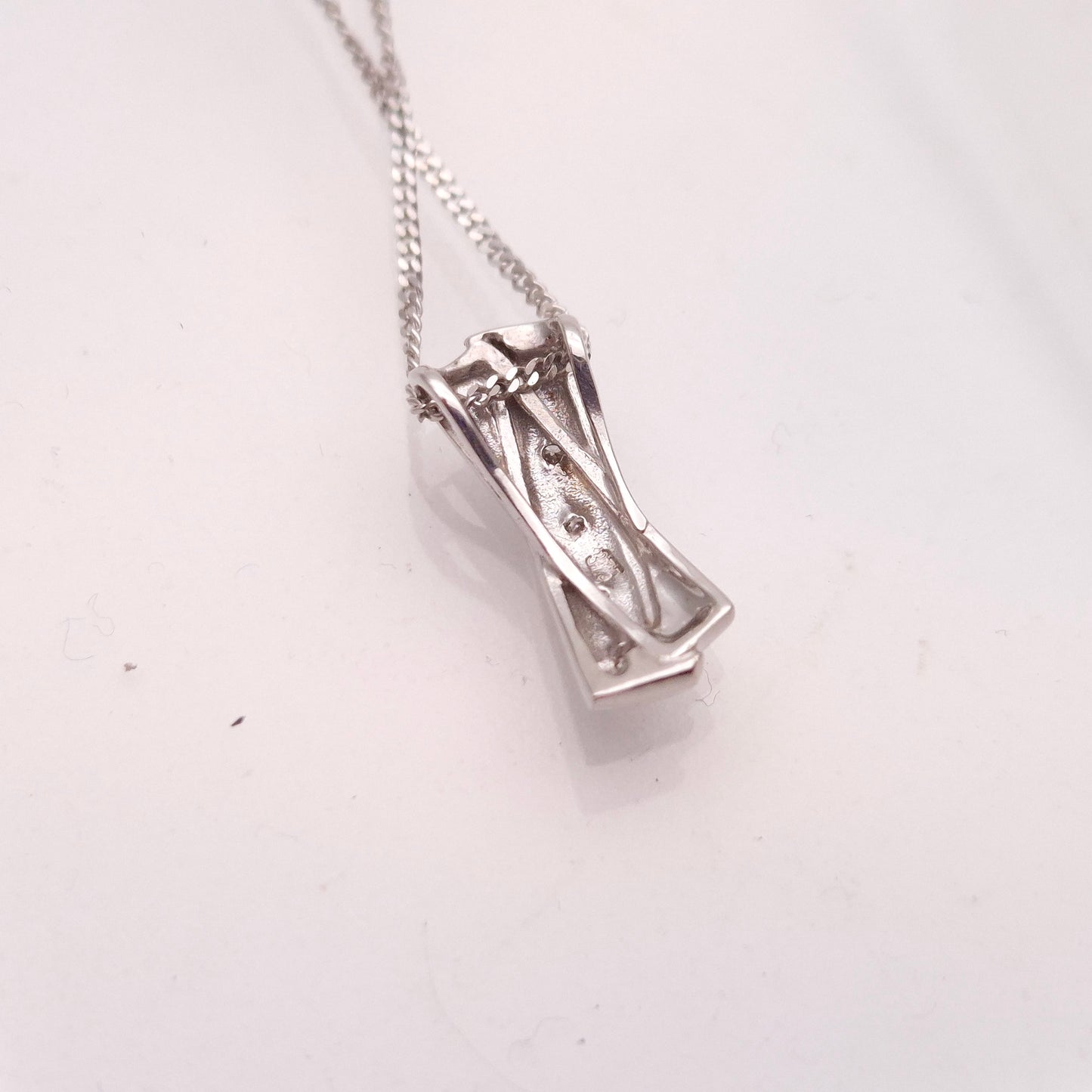 9ct White Gold Diamond Set 'X' Bar Pendant and Chain Necklace