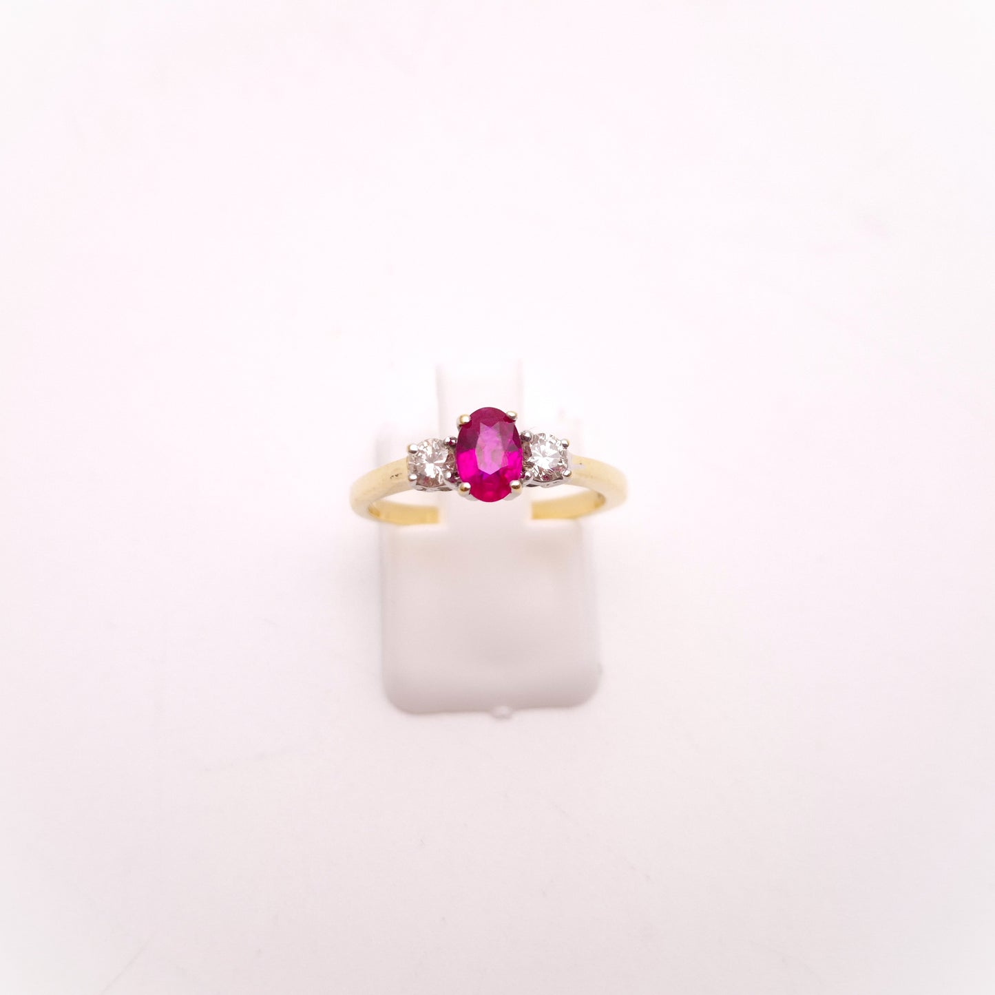 18ct Yellow Gold Ruby and Diamond Trilogy Three Stone Ring