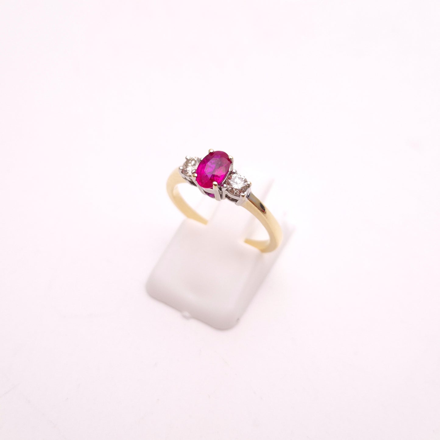 18ct Yellow Gold Ruby and Diamond Trilogy Three Stone Ring