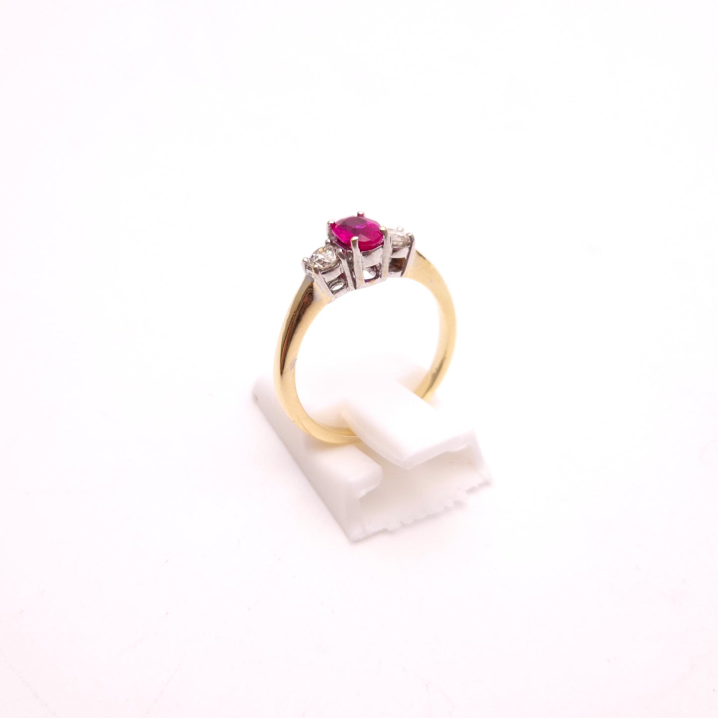 18ct Yellow Gold Ruby and Diamond Trilogy Three Stone Ring