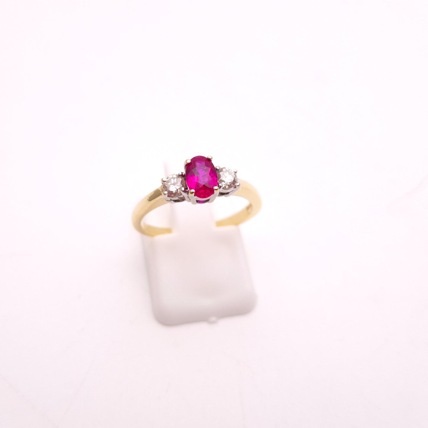 18ct Yellow Gold Ruby and Diamond Trilogy Three Stone Ring