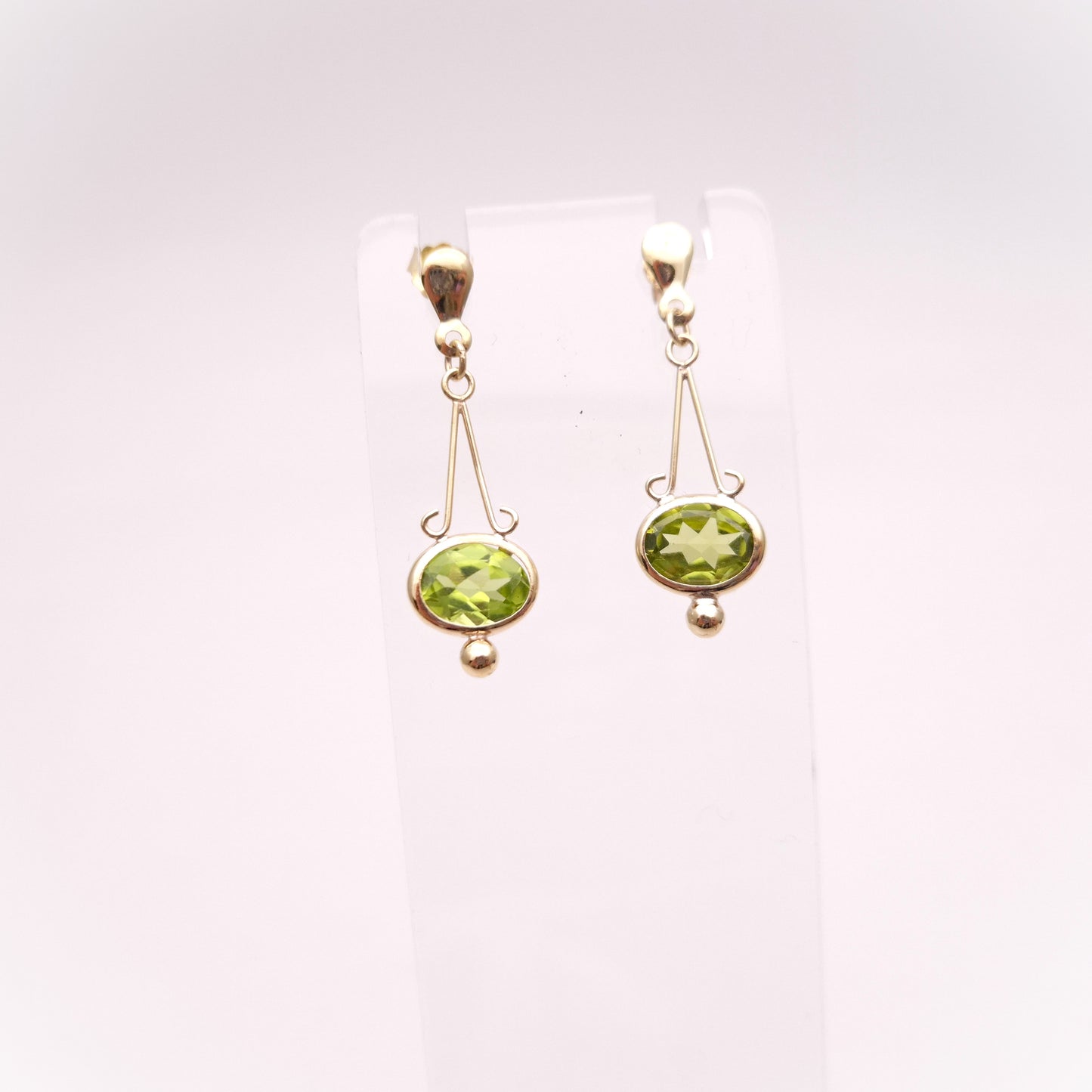 9ct Yellow Gold Geometric Art Deco Style Peridot Drop Earrings