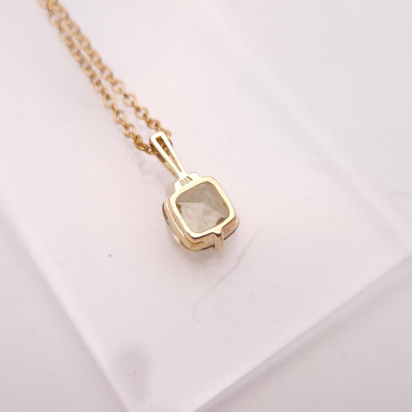 9ct Yellow Gold Chequerboard Cushion Cut Peridot and Diamond PENDANT ONLY
