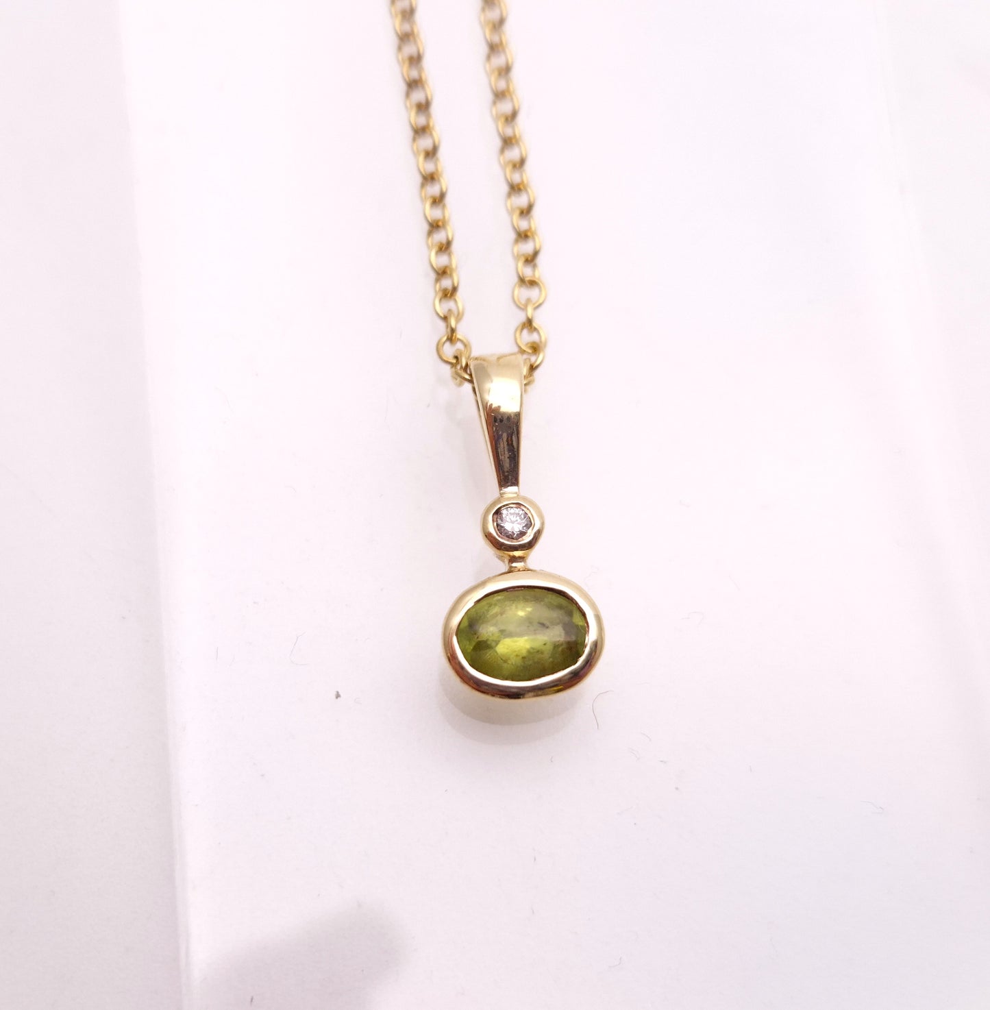 9ct Yellow Gold Oval Cabochon Peridot and Diamond PENDANT ONLY