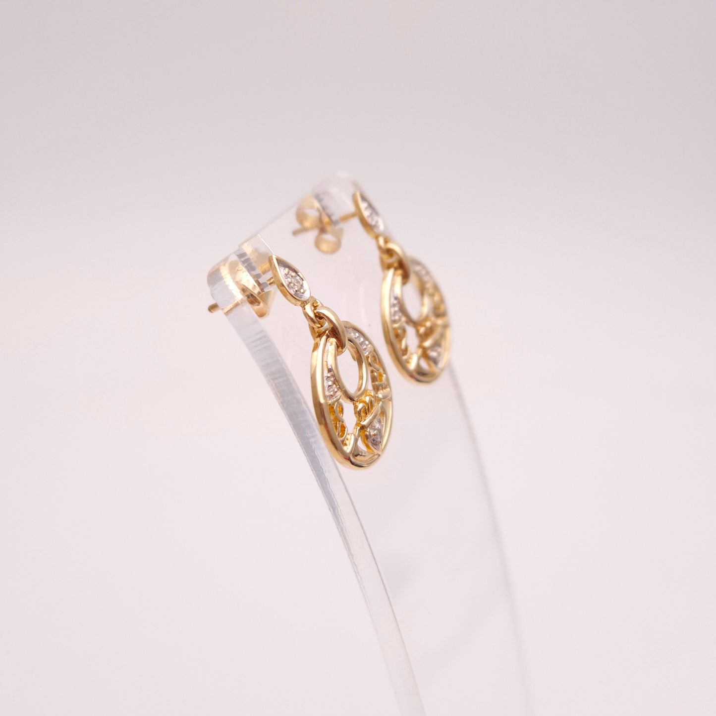 9ct Yellow Gold Diamond Set Claddagh Circle Drop Earrings