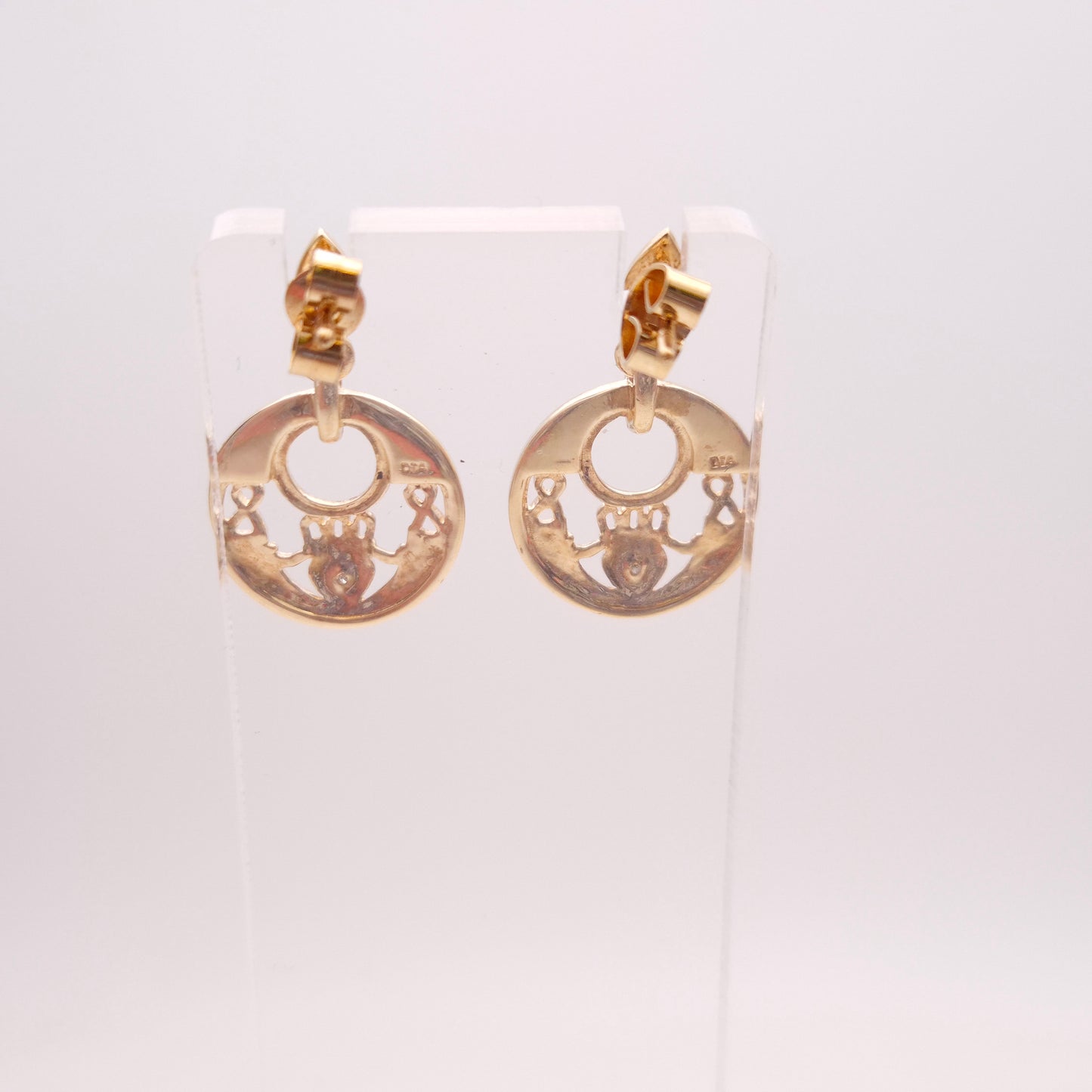 9ct Yellow Gold Diamond Set Claddagh Circle Drop Earrings