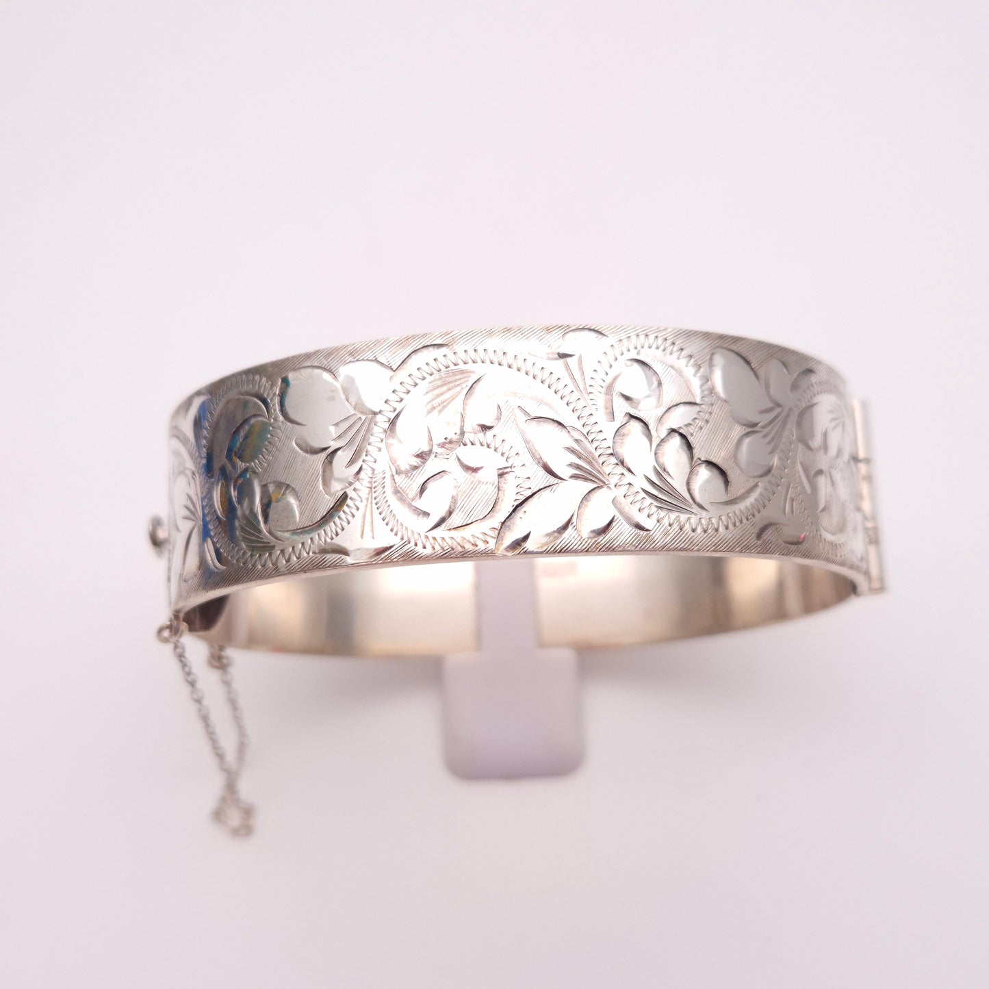 Sterling Silver Vintage Half Patterned Engraved Heavy Bangle