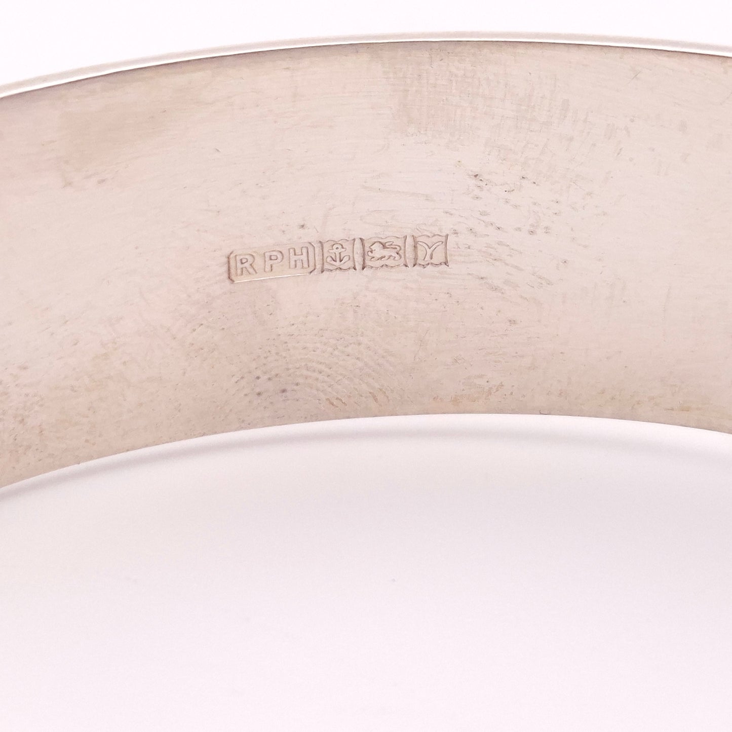 Sterling Silver Vintage Half Patterned Engraved Heavy Bangle